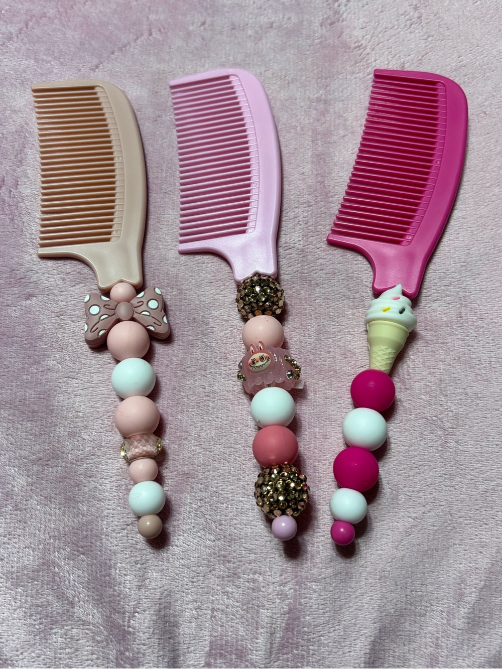 Cute Decorative Pink Beaded Hair Comb